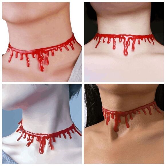 🩸 Halloween Vampire Costume Cosplay Dripping Blood Choker Necklace NEW - Picture 9 of 15